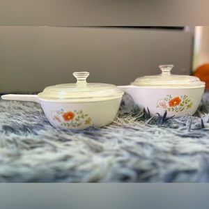 Vintage Corningware Wildflower Spring Bouquet Saucepans Set of 2